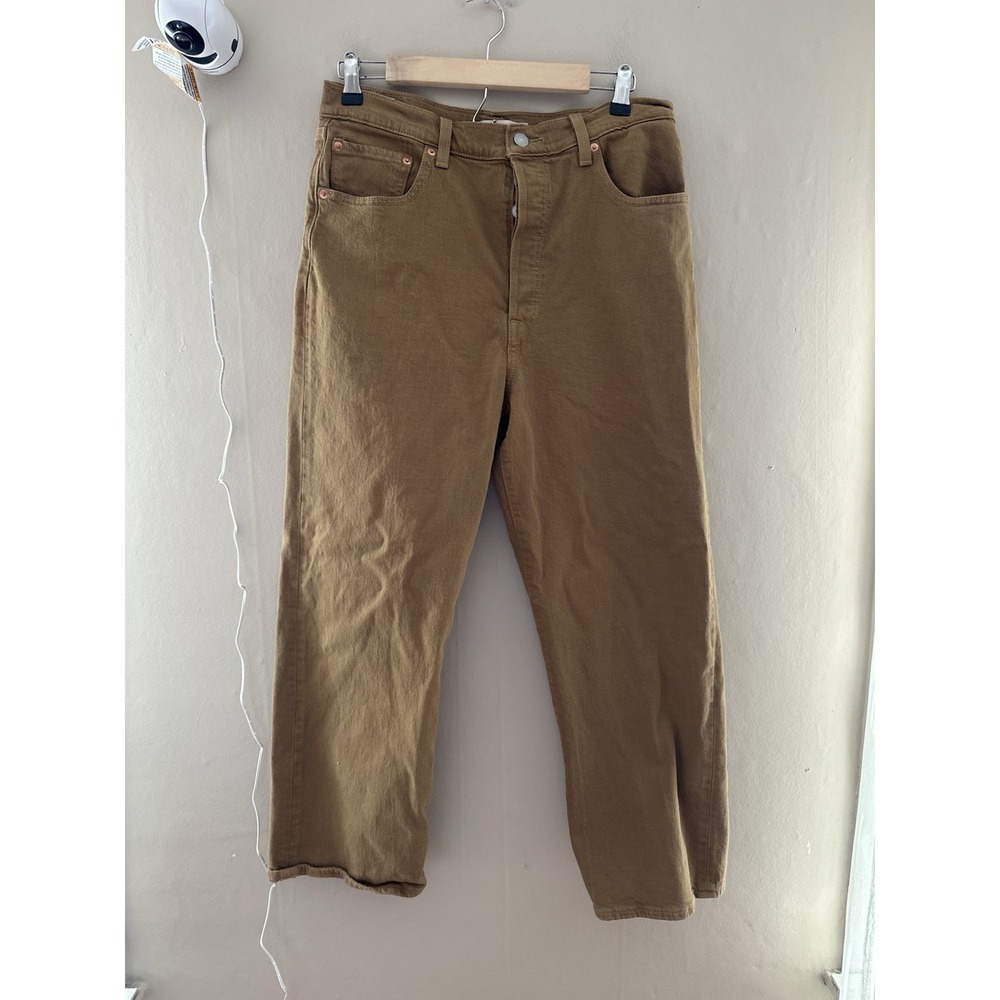 Levis Womens Ribcage Straight Jeans Size 32 Brown Tan Button Fly Denim High Rise